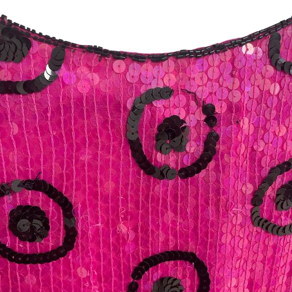 Vintage JLB Pure Silk Pink Black Polka Dot Sequin Embellished Top Medium AS IS - Picture 7 of 7